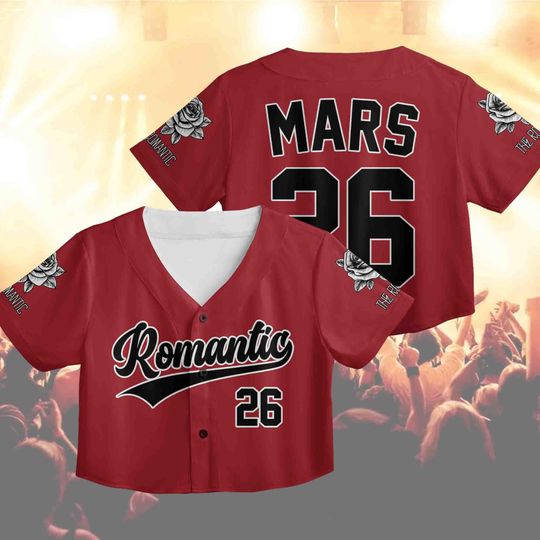 Discover Personalized Bruno Mars The Romantic Tour 2026 Croptop Baseball Jersey, Bruno Mars Concert Outfit, Custom Fan Jersey, Music Tour Merch Gift