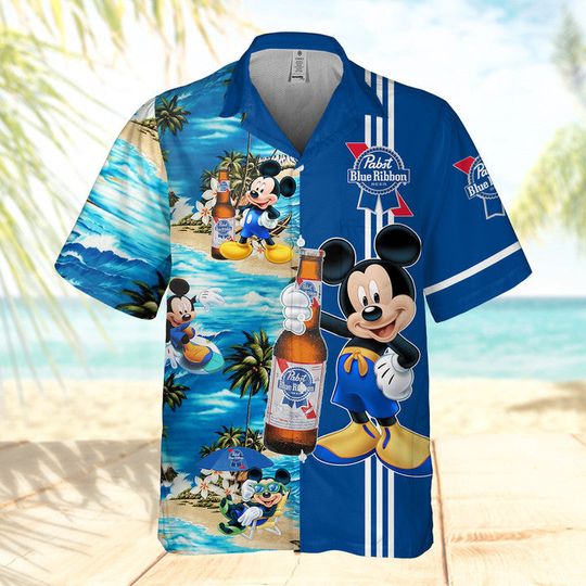 Pabst Blue Ribbon Mickey Hawaiian Shirt