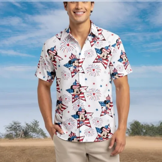 Discover Mickey & Minnie Mouse 4th Of July 250th Anniversary 1776-2026 Hawaiian Shirt