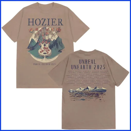 Hozier Unreal Unearth 2025 Guitar Tour Brown T-Shirt