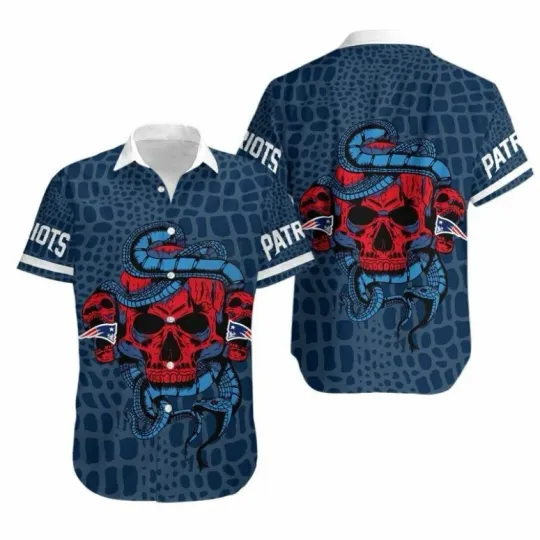 New England Patriots Snake And Skull Hawaiian Shirt, Gift For football Fans