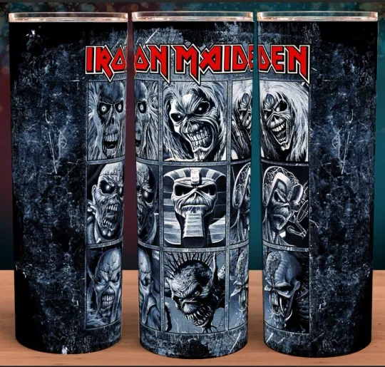 Discover Iron Maiden 80s Eddie the Head Skull Tumbler with Lid and Straw 20oz
