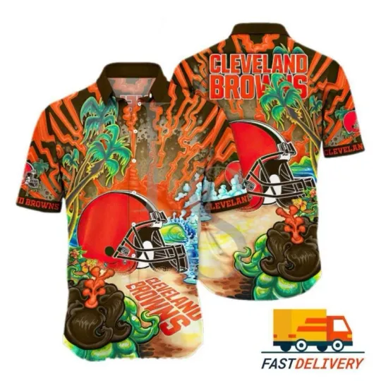 Cleveland Browns Volcanic Blaze Hawaiian Shirt, Gift For football Fan