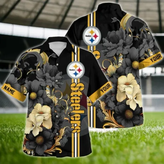 Pittsburgh Steeler Luxe Bloom Hawaiian Shirt, Gift For football Fans