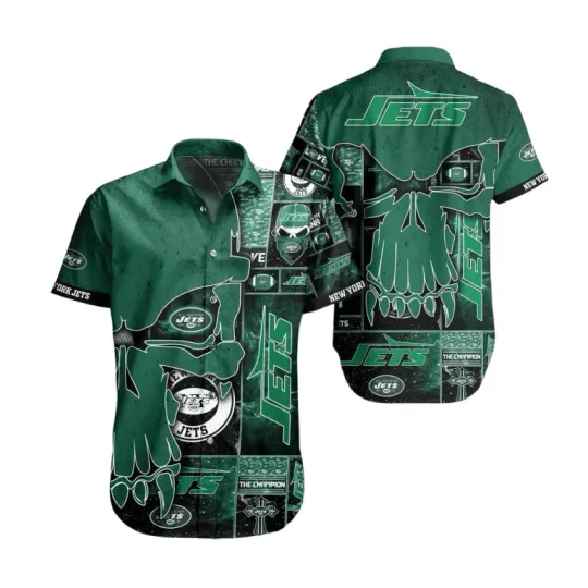 New York Jets Skull Champion Hawaiian Shirt, Gift For football Fans