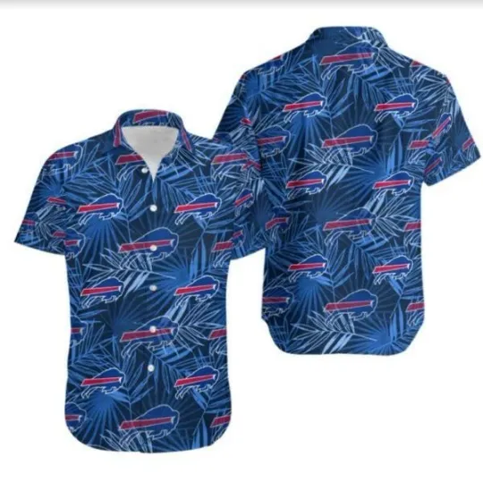 Buffalo Bills Palm Leaves Blue Aloha Hawaiian Shirt