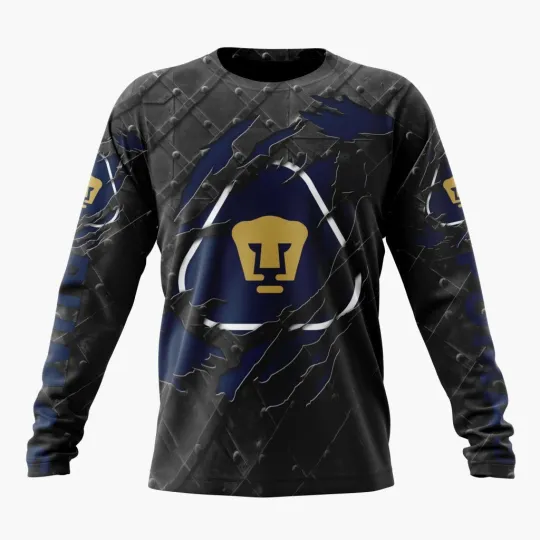Personalized LIGA MX Pumas UNAM Long Sleeve Shirt Special Black Metal Design