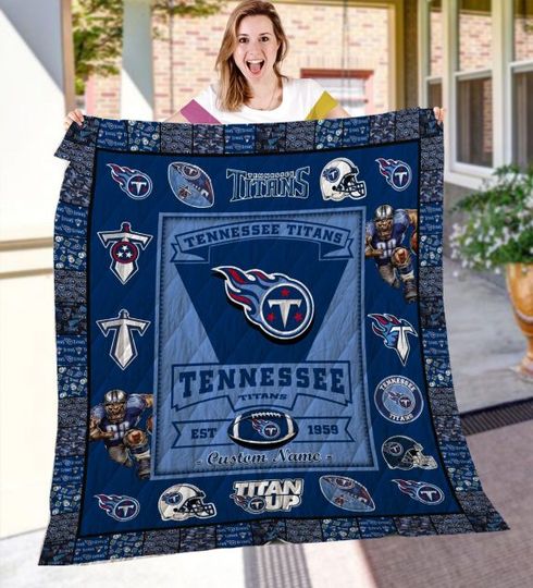 football Tennessee Titanss Custom Name Navy Blue Est 1959 Quilt Blanket