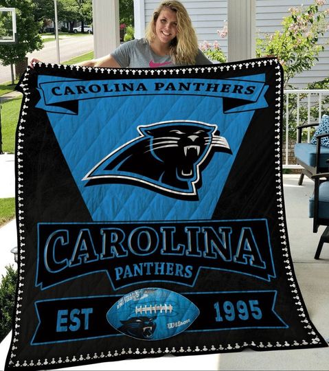 Discover football Carolina Panthers Black Blue Est 1995 Quilt Blanket