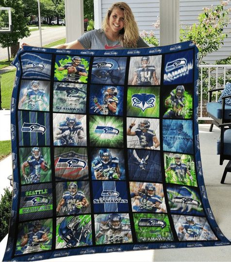 football Seattle Seahawkss Navy Legends Quilt Blanket