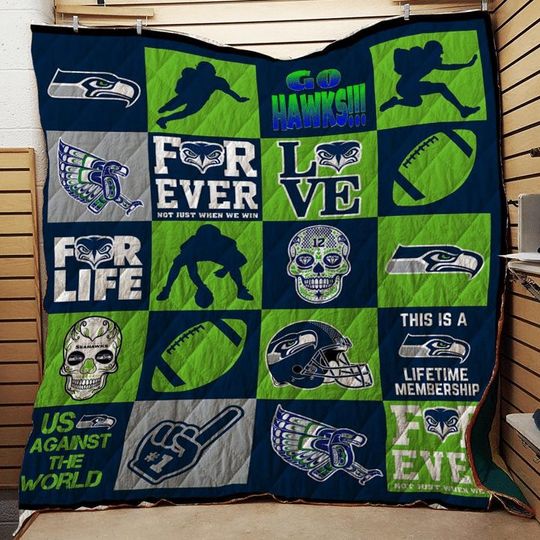 football Seattle Seahawkss Navy Green Quilt Blanket V2