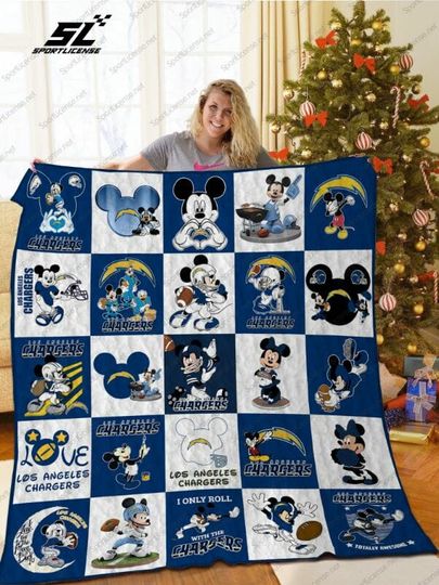 football Los Angeles Chargerss Navy Blue White Mickey Quilt Blanket