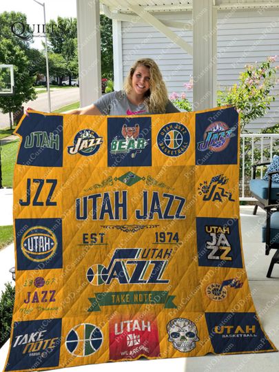 Discover NBA Utah Jazz Yellow Navy Ests 1974 Quilt Blanket