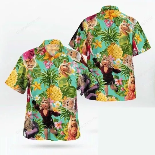 Miss Piggy Tropical Hawaiian Button Down Shirt
