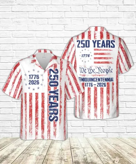 250 Years USA 1776 2026 Patriotic Men Black Red We The People Hawaiian Shirt