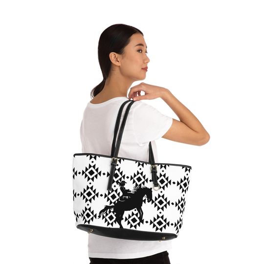 Discover Black Rodeo Horse Leather Shoulder Bag | Southwestern Aztec Pattern | Mother's Day Gift | Gift For Mom