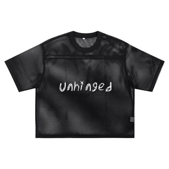 Unhinged Graphic Box Net Tee  Black Mesh Oversized Grunge Shirt | CTRLTEEDESIGN Streetwear Drop