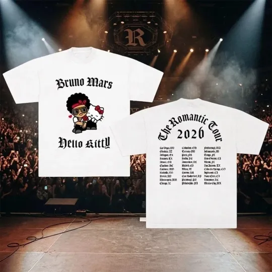 Discover Bruno Mars Hello Kitty The Romantic Tour 2026 Graphic Shirt