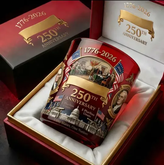 250th Anniversary USA Whiskey Glass 1776-2026 Semiquincentennial Colored Rock Glass