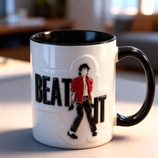 Michael Jackson Beat It 3D Embossed Mug, King of Pop Coffee Cup, Music Fan Gift, Retro Pop Aesthetic Mug