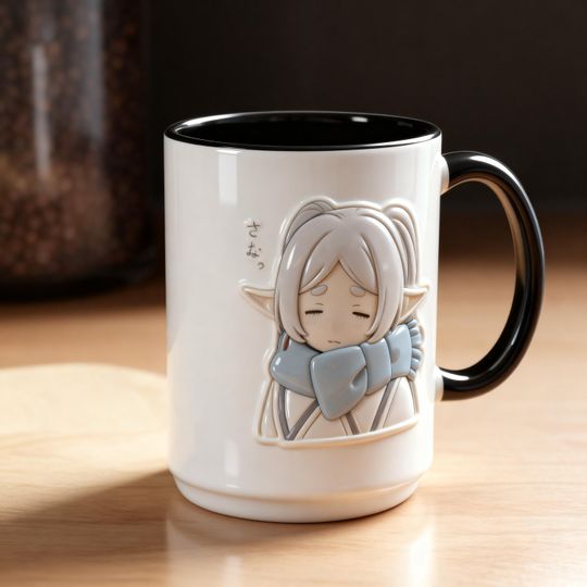 3D Embossed Frieren Anime Mage Mug - Fantasy Coffee Cup for Otaku Fans