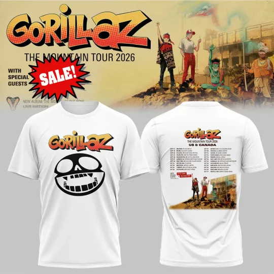 Hot! US And Canada Tour Gorillaz Band The Mountain Tour 2026 3D T Shirt BT883