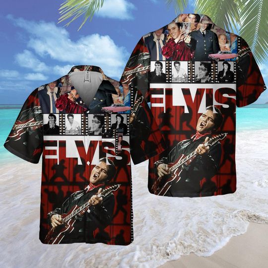 Elvis Presley Hawaiian Shirt, Vintage Rockabilly Aloha Shirt, Retro Music Beach Shirt, Summer Vacation Outfit, Gift for Elvis Fans