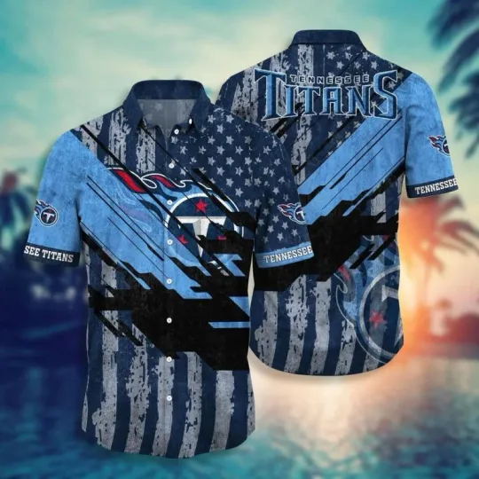 Discover Tennessee Titans Patriot Wave Hawaiian Shirt, Gift For football Fans
