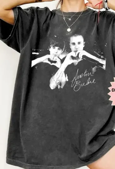 Discover Justin Bieber Heart Sign V2 tour 2026 short sleeve charcoal color shirt VK12090