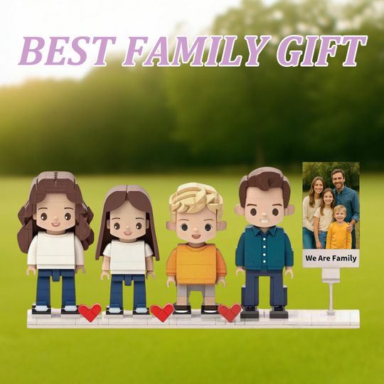 Custom 3 / 4 Person Family Brick Figures, Personalized Building Block Gift, Custom Brick Mini figure, Unique Keepsake for Family/Best Friend
