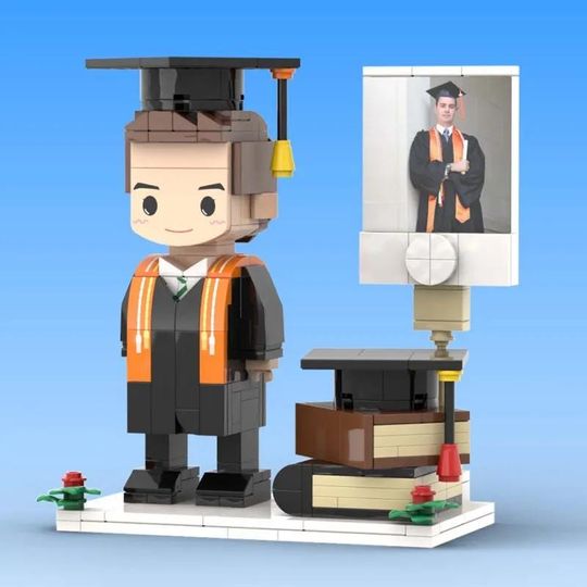 Custom Graduation Brick Figure with Photo, Personalized Full Body Mini Figure Gift, Graduation Keepsake for Him Her, Student Gift Idea