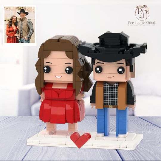 Custom Brick Figures: Personalized Couple Figurine, Unique Collector Toy