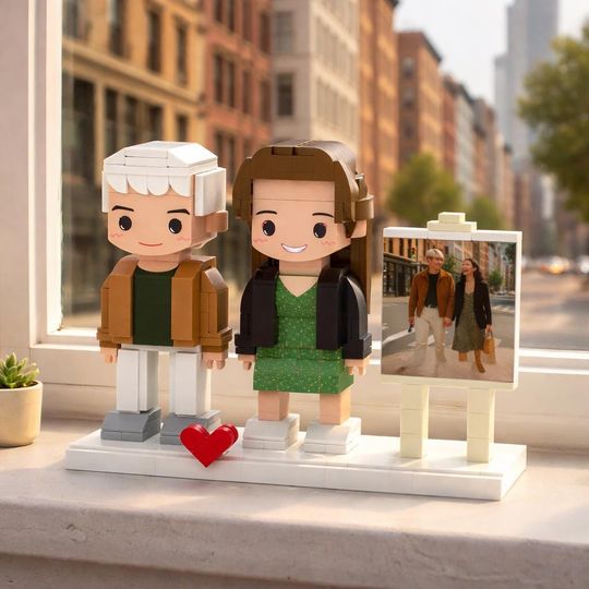 Personalized Brick Couple Figurines with Photo Frame from Your Picture, Custom Anniversary Keepsake Gift