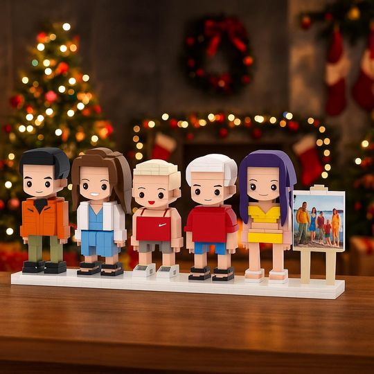 Custom Brick Family Figures in Frame  Personalized Mini People & Pets