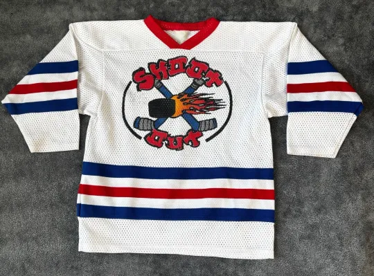 Vintage AK Shoot Out Hockey Jersey Mesh Youth White Blue Red