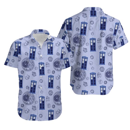 Doctor Who Police Box Hawaiian Shirt, Tardis Police Box Button Up Shirt, Dr Who Fan Gift, Movie Series Shirt
