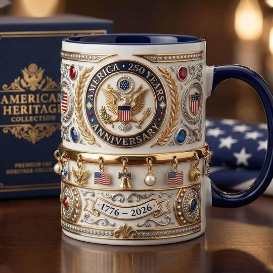 3D America 250th Anniversary Mug, 1776 2026 Patriotic Gift, 3D Embossed Cup