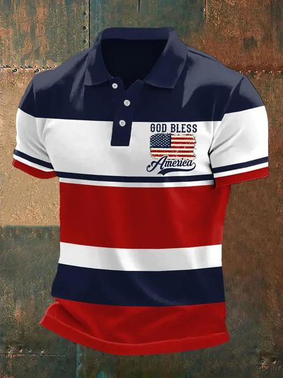 God Bless America Polo Shirt Patriotic USA Flag Christian Faith Apparel