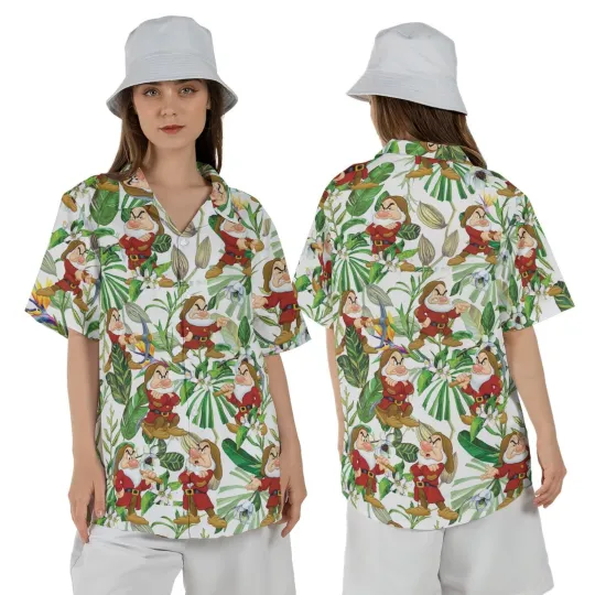 Grumpy Dwarfs Snow White and Seven Dwarfs Tropical Leaves Hawaiian Shirt