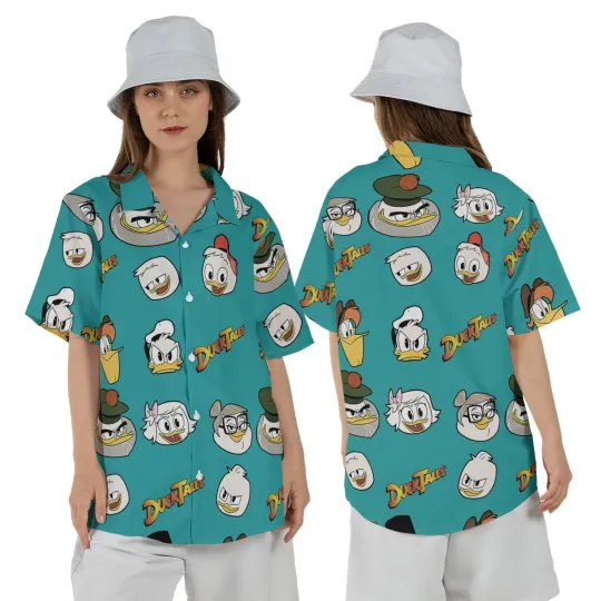 Retro DuckTales Hawaiian Shirt with Huey Dewey Louie and Scrooge McDuck Print