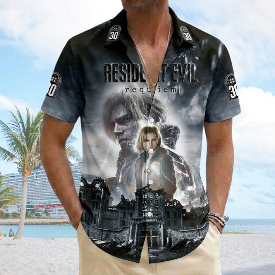 Leon Kennedy Hawaiian Shirt, Resident Evil Requiem Button Shirt, Umbrella Corporation Summer Shirt, Resident Evil Men’s Shirt