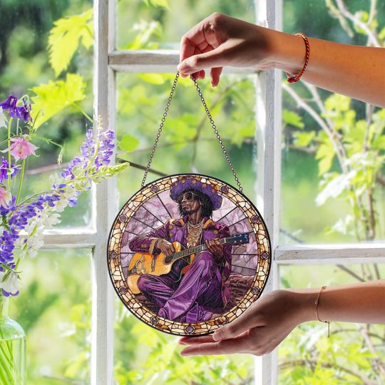 Prince Pur Rain Stained Glass Suncatcher - Pop Music Icon Ornament