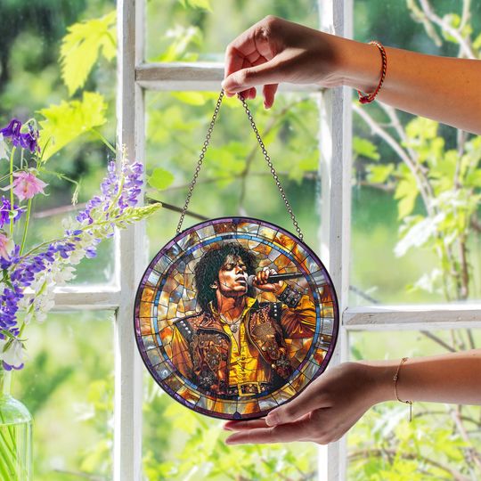 Michael Jackson Stained Glass Suncatcher with Singing Pose