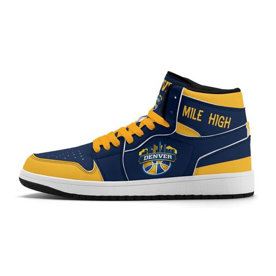 Denver Basketball Team Sneakers for Men & Women Team Themed Basketball Sport Shoes Custom Kicks Navy Gold Shoes Rocky Mountain Denver Gift