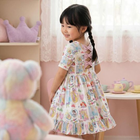 Celebratory Birthday Girl Princess Bowtie Back Dress kids, Pastel Character Balloon Pattern, Magic Kingdom Birthday Trip Outfit 2026