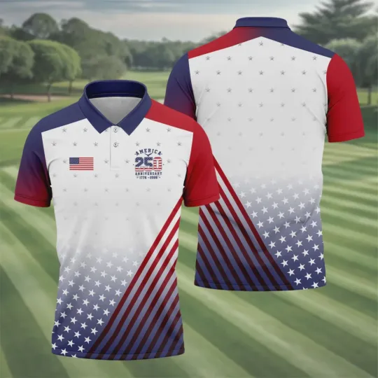 America 250th Anniversary Flag Golf Polo Shirt Men 1776-2026 4th July Gift