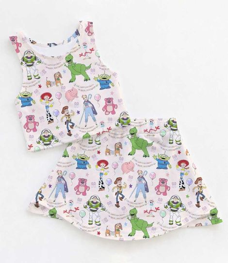 Toy Story Activewear Set, Woody Buzz Jessie Doodle Mirror Print, runDisney Pixar Race Outfit 2026, Mommy and Me Tennis Skirt