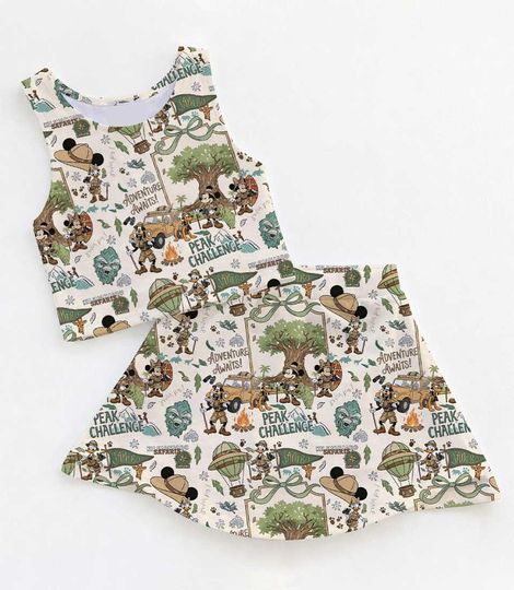 Adventurous Sage Green Mickey Safari Activewear Set, Animal Kingdom Expedition Gear, Goofy Donald Minnie RunDisney Summer Skort Plaid Outfit