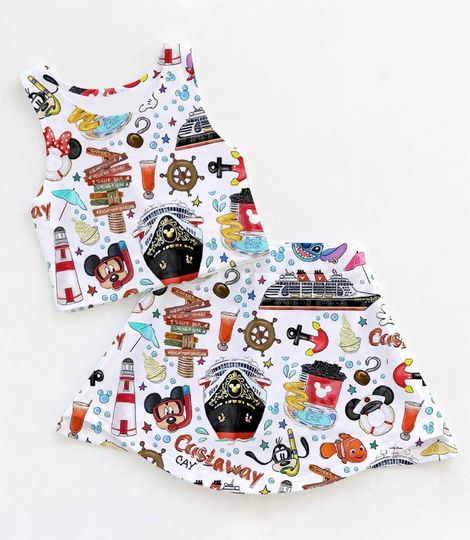Mickey and Friends Cruise Activewear Set, DCL Castaway Cay Sailing Adventure Outfit, Summer Vacation RunDisney Women Skort Gea