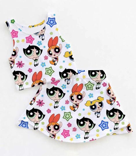 The Powerpuff Girls Matching Mom And Mini Dress, Women Dress, Dress Skirt For Women, Sport Powerpuff Girls Dress, Cartoon Sport Dress